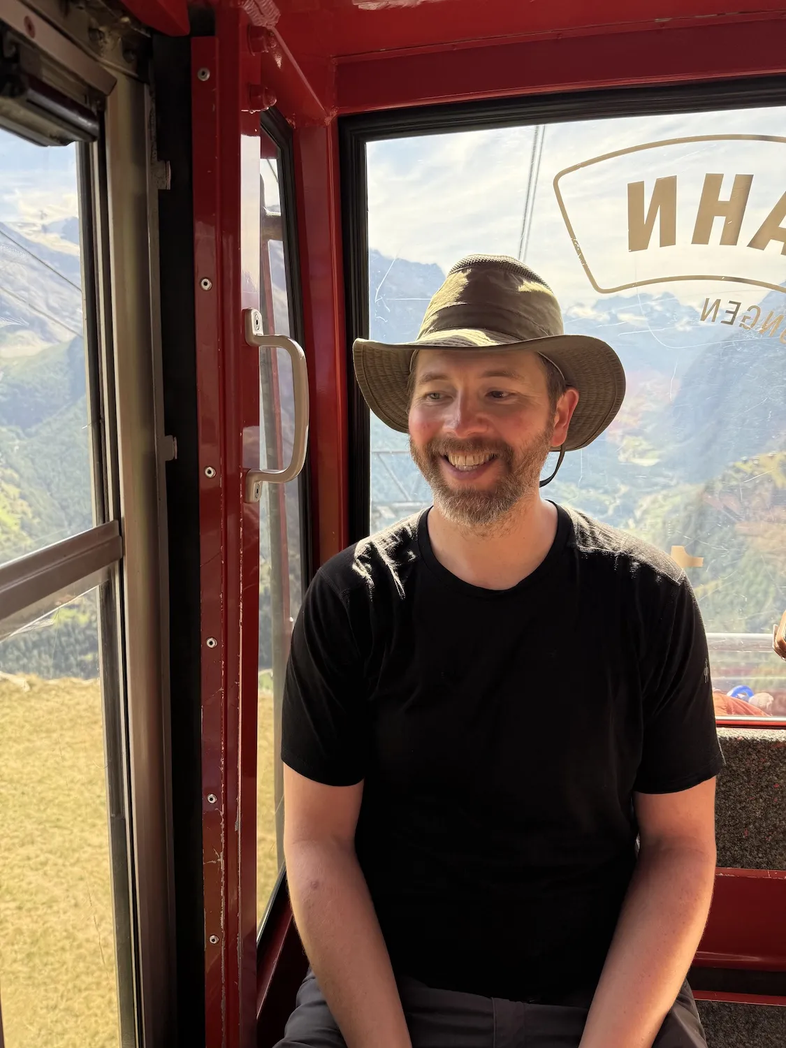 Man on a small gondola