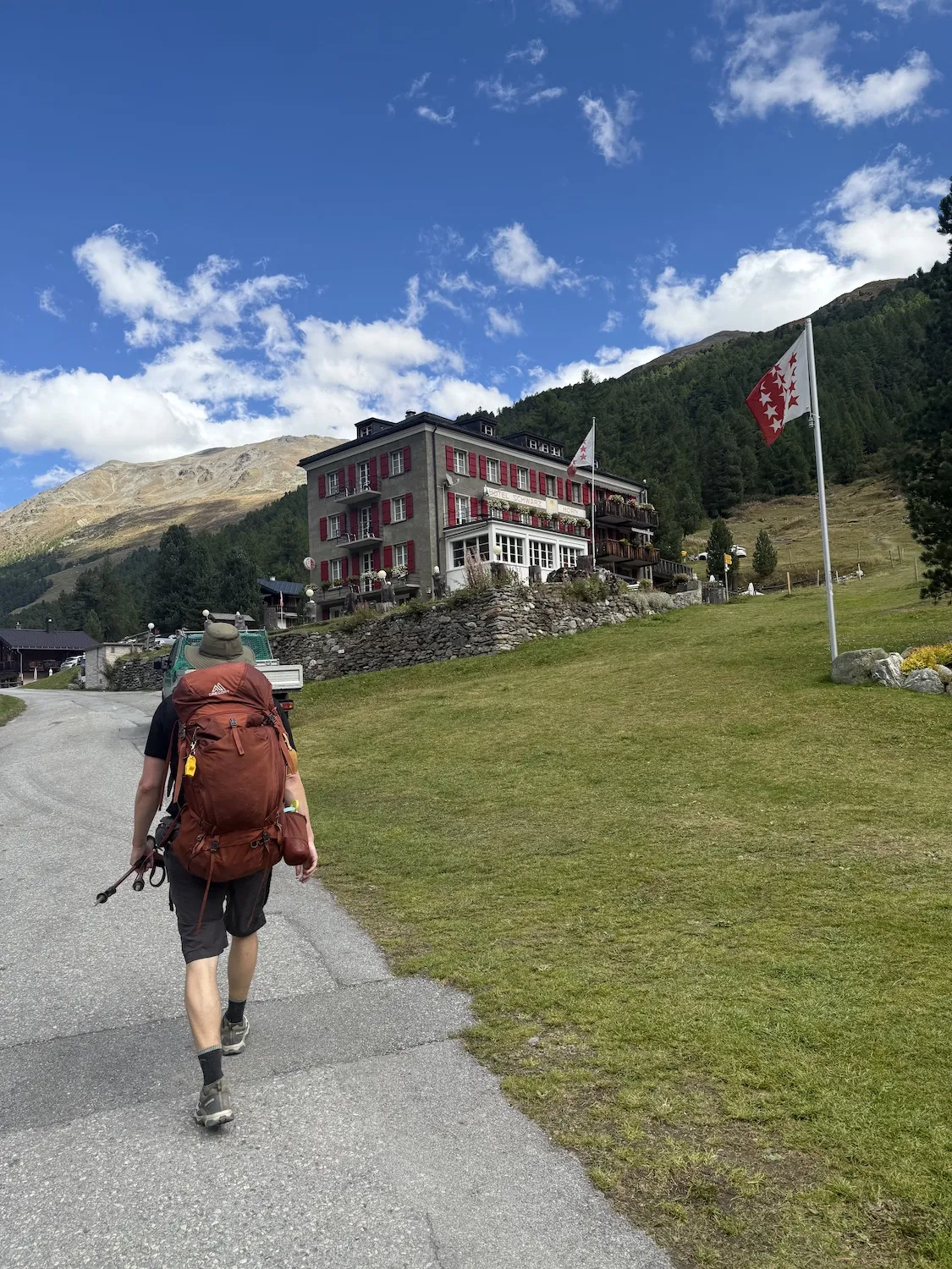 Man walking towards hotel