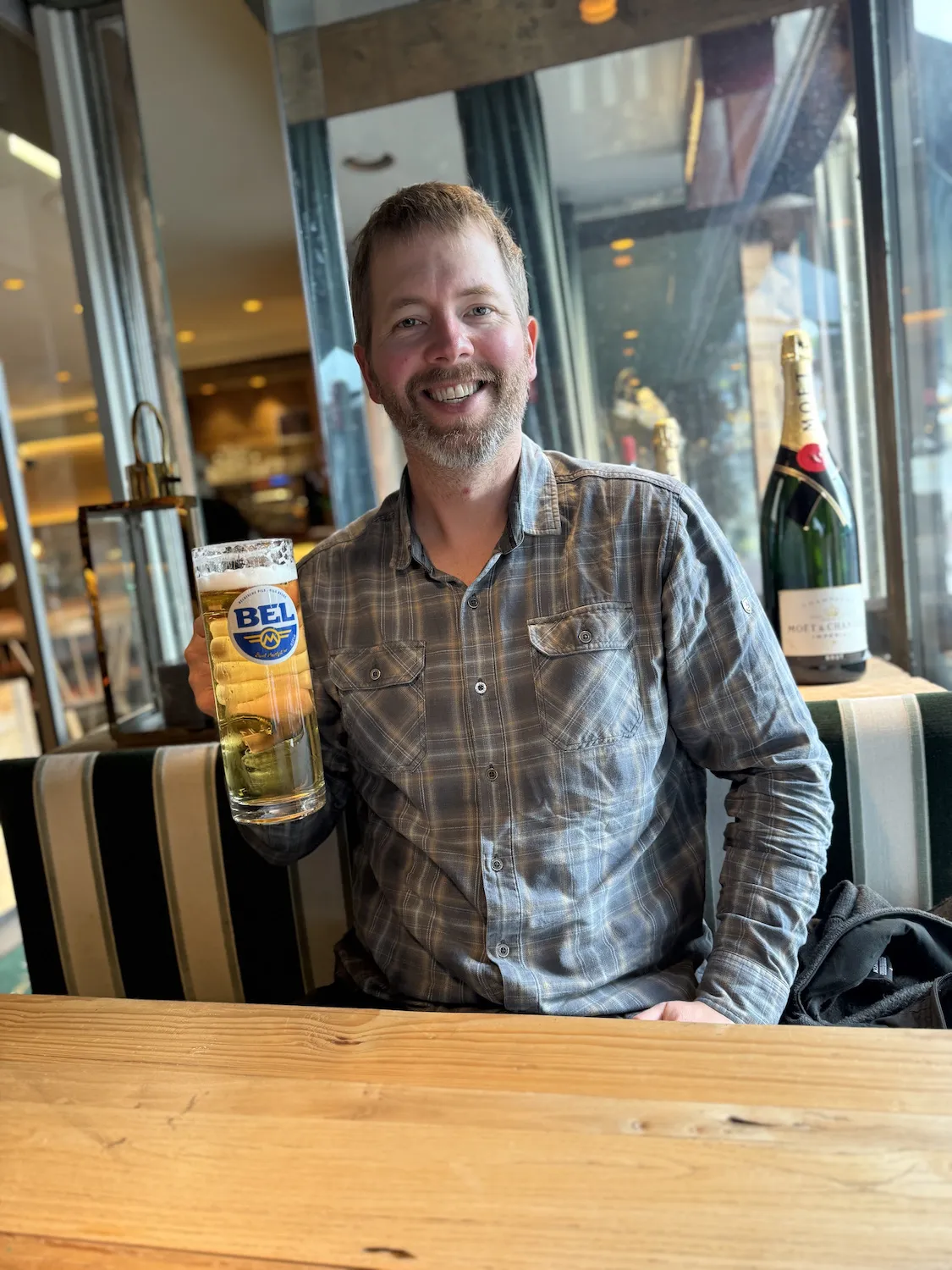 Grant drinking a beer