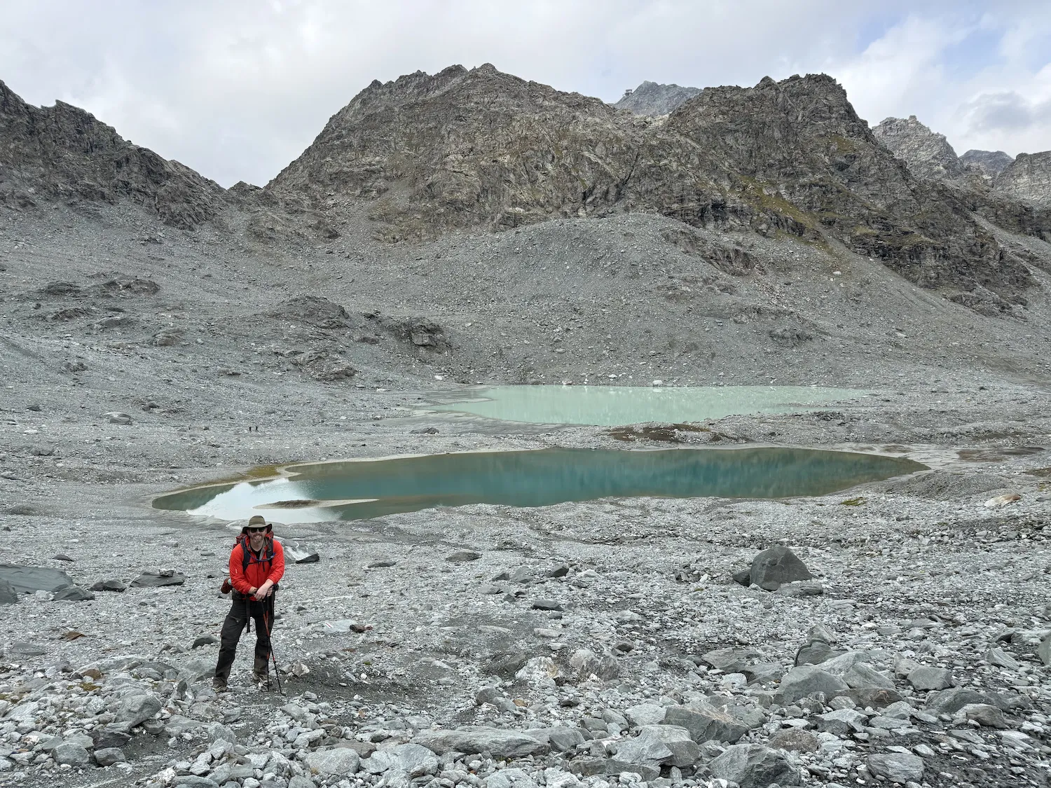 Man in front of glacier lakes