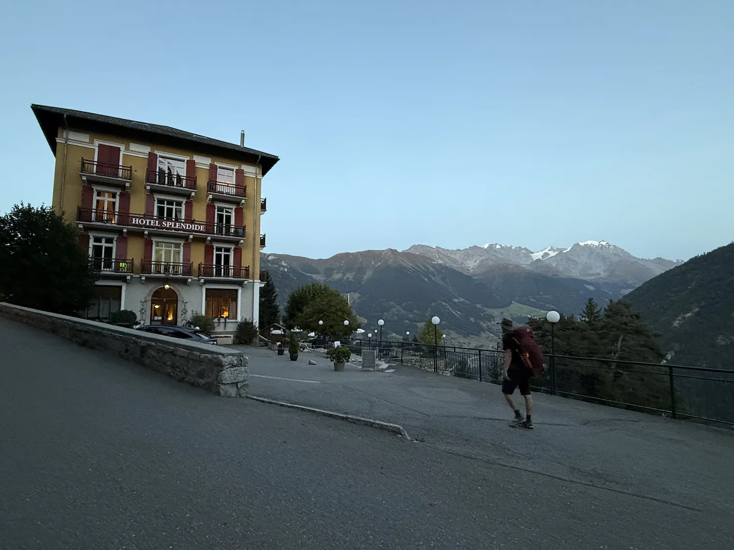 Grant walking up to hotel