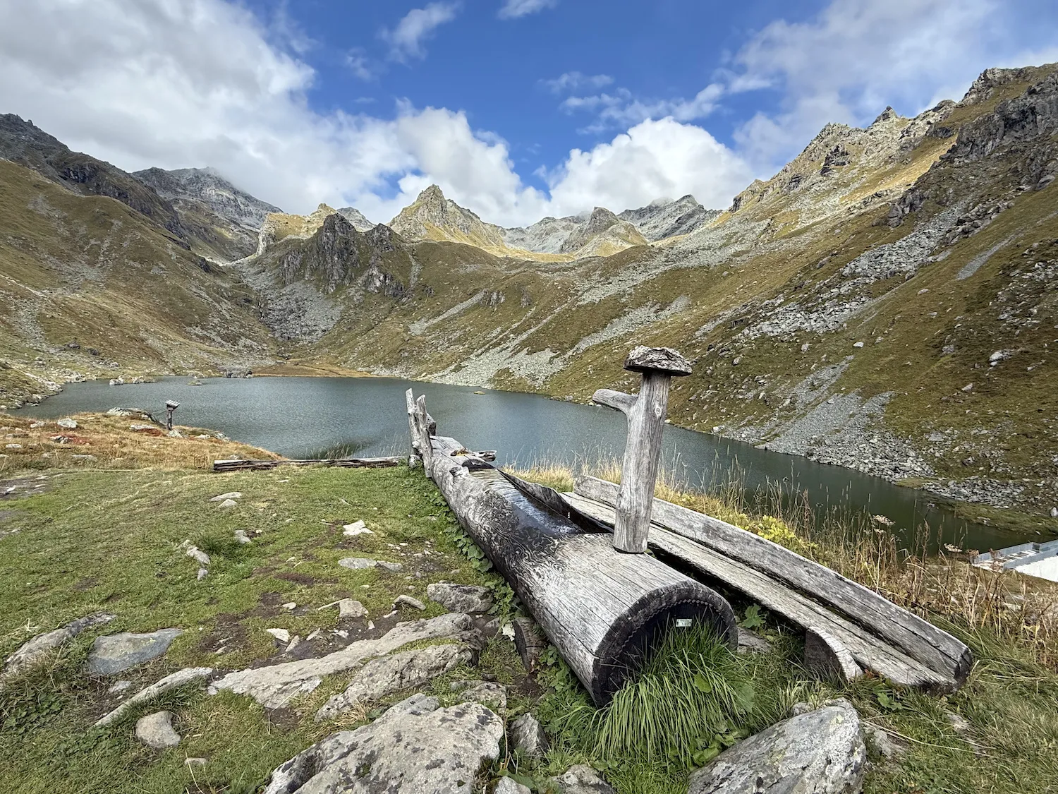 Water fountain in front of lake