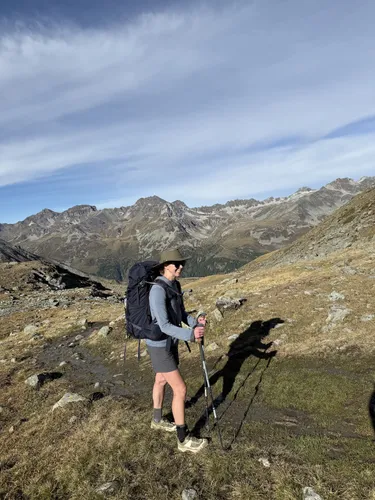 Woman walking in the mountains