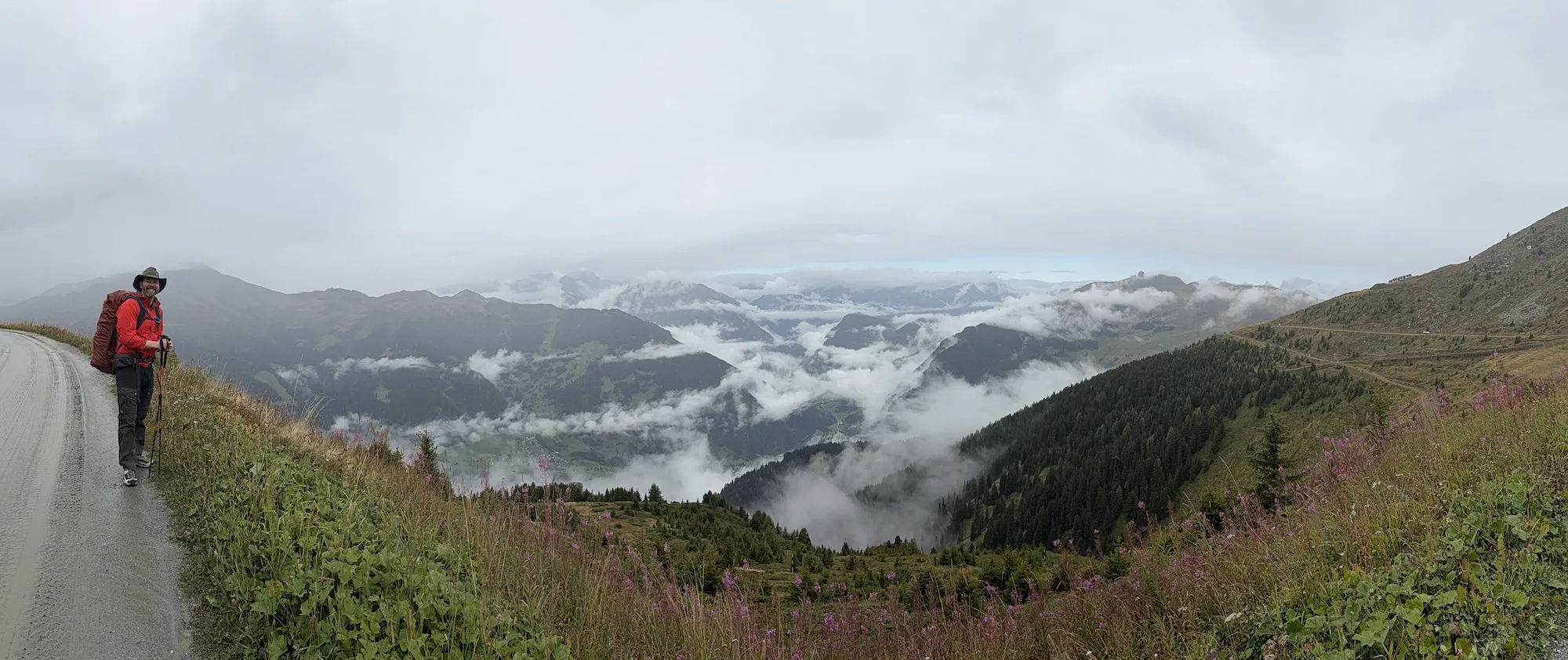 Flowers and clouds with mountains