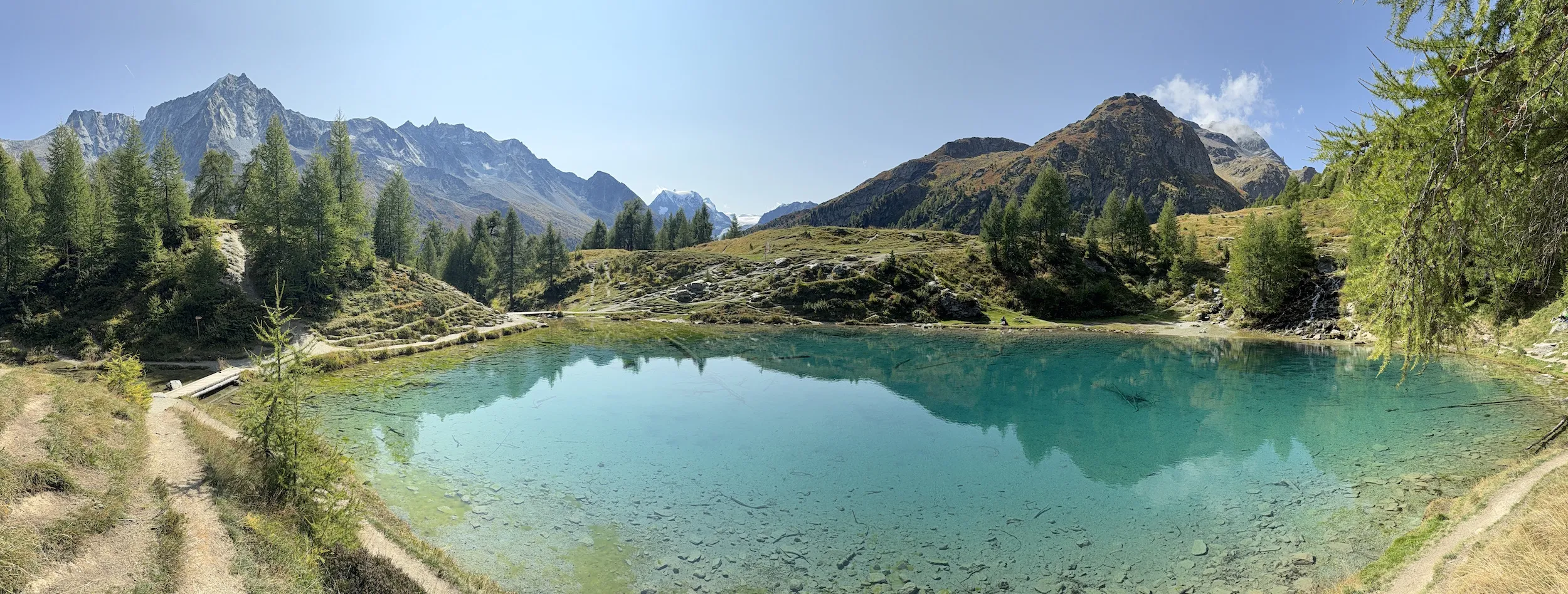 Panoramic view of lake and mountains
