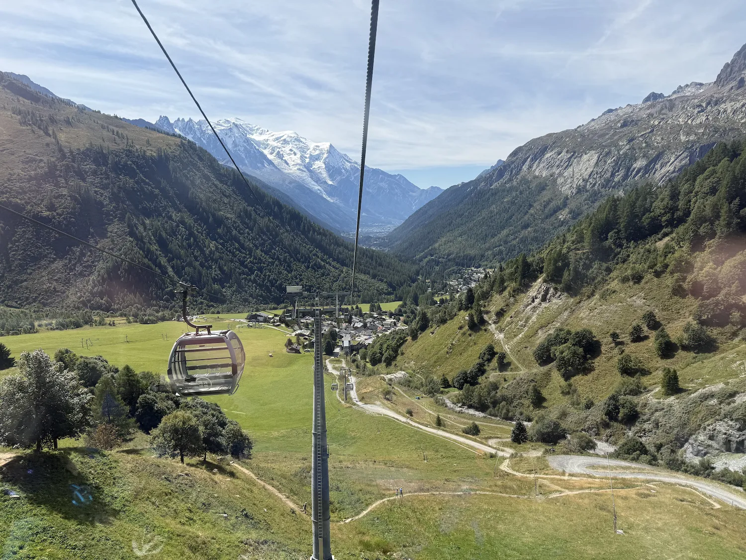 View of mountains from a gondola window